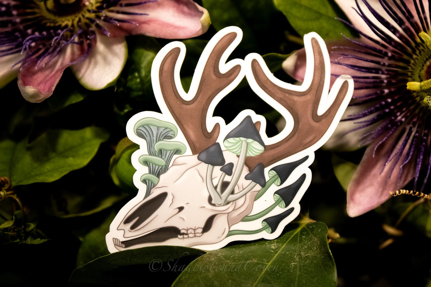 Mushroom Deer Skull - Waterproof Vinyl Sticker