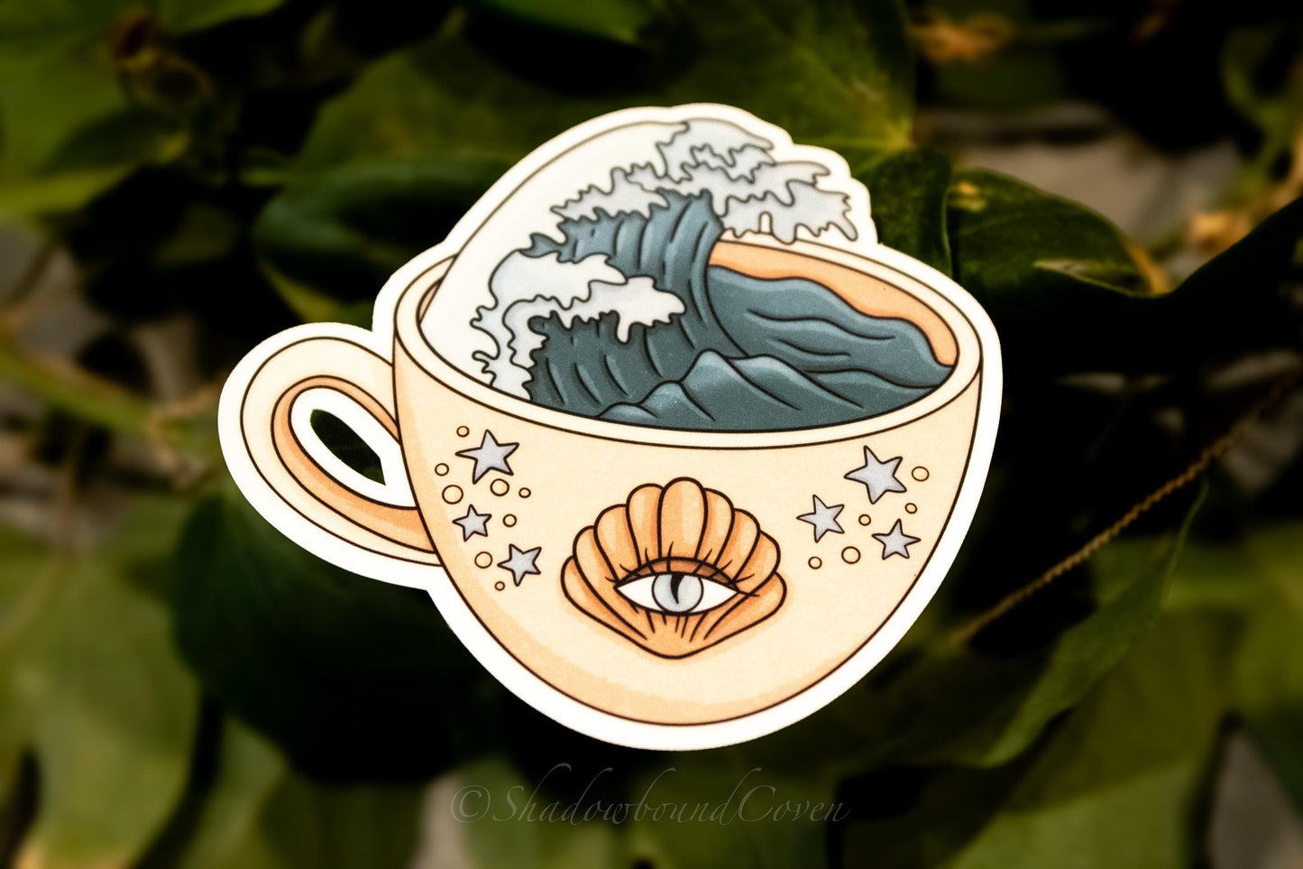 Ocean Wave Tea Cup - Waterproof Vinyl Sticker