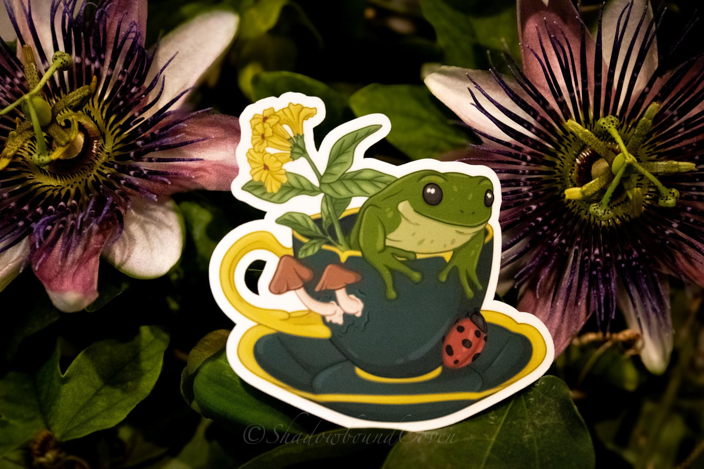 Frog - Goblin core Tea Cup - Waterproof Vinyl Sticker