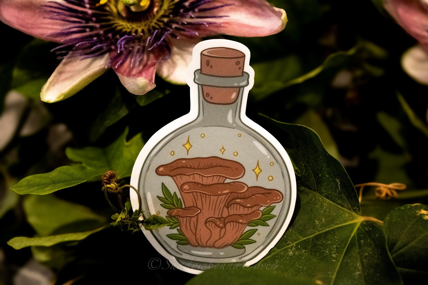 Mushrooms in a bottle - Waterproof Vinyl Sticker