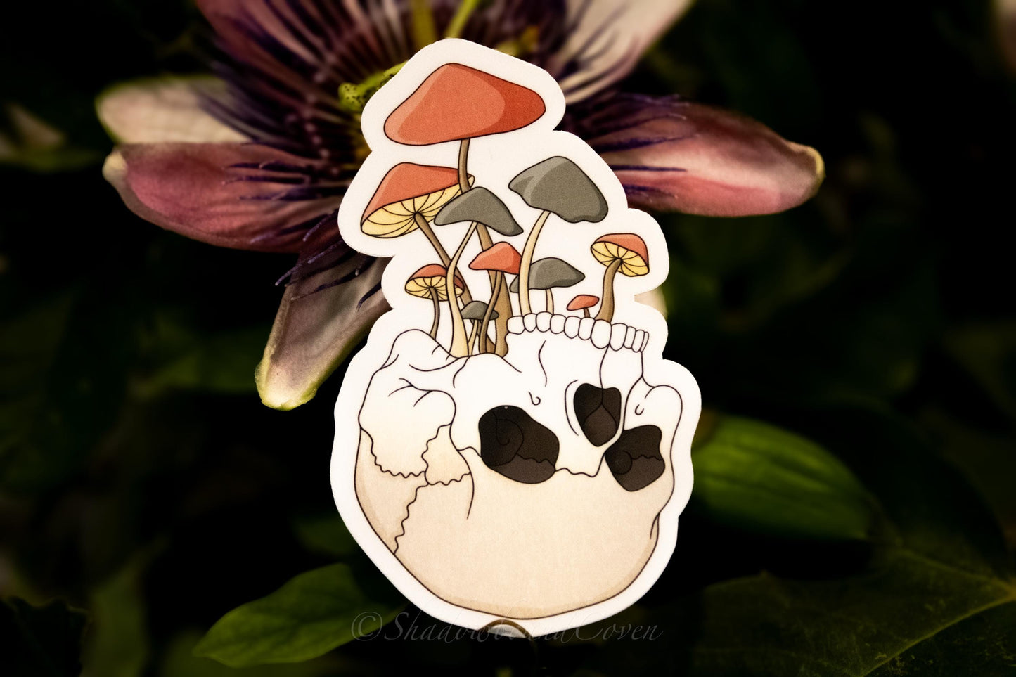 Skull with Mushrooms - Waterproof Vinyl Sticker