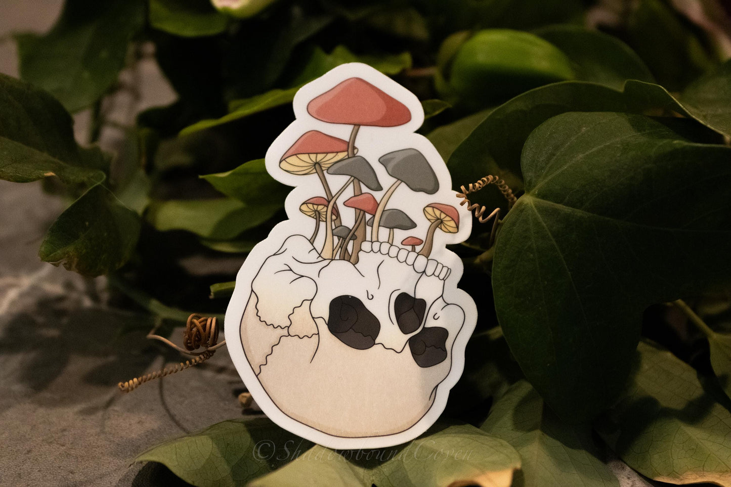 Skull with Mushrooms - Waterproof Vinyl Sticker