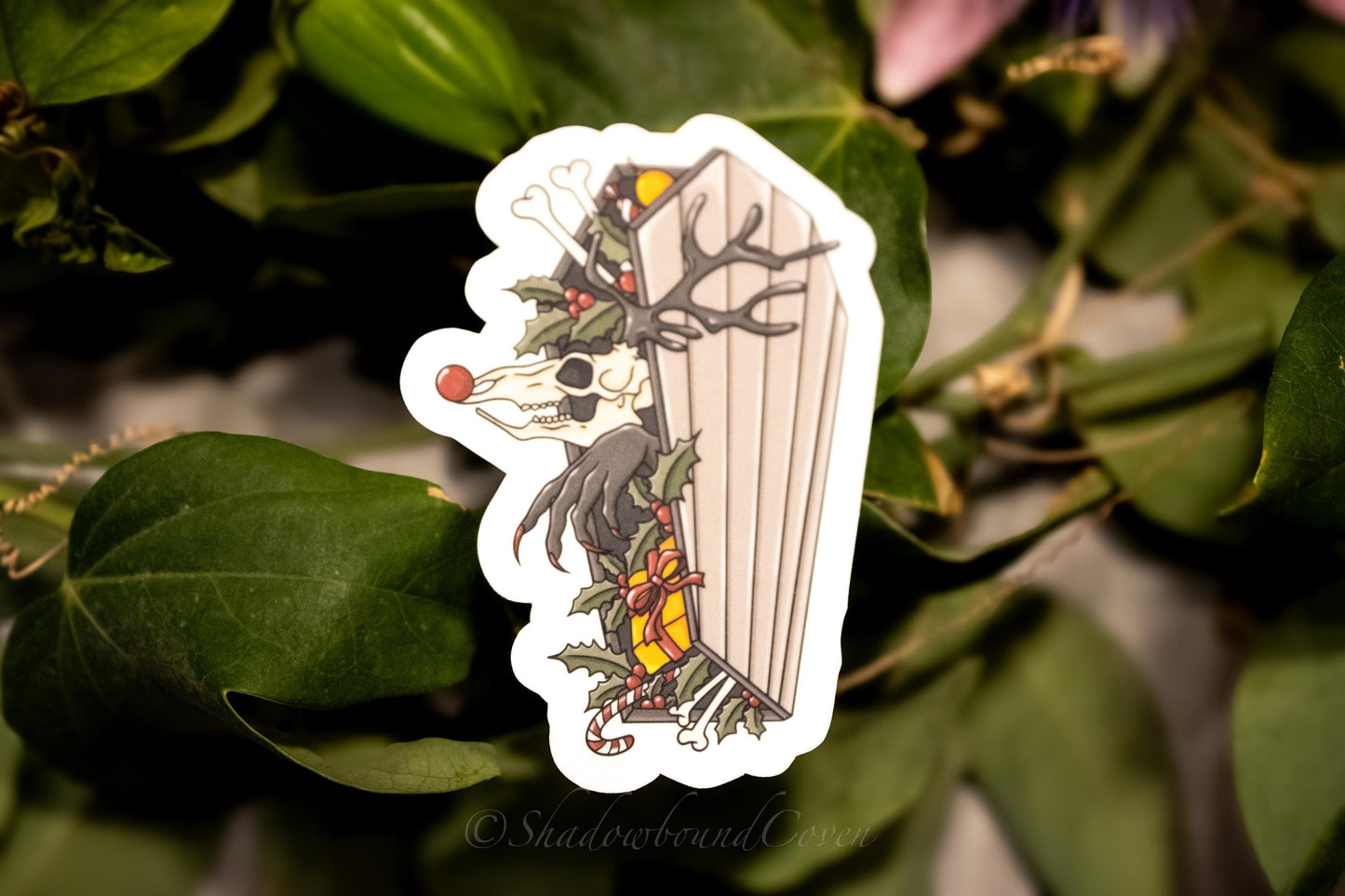 Dark Academia Reindeer Coffin Holiday Waterproof Vinyl Sticker