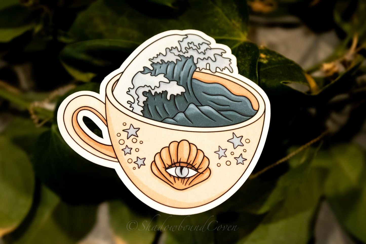 Ocean Wave Tea Cup - Waterproof Vinyl Sticker