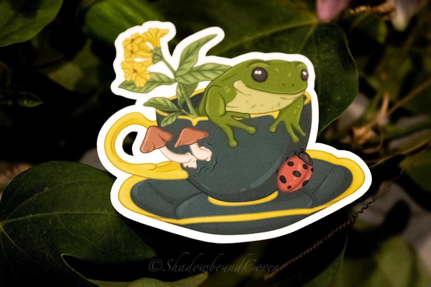 Frog - Goblin core Tea Cup - Waterproof Vinyl Sticker