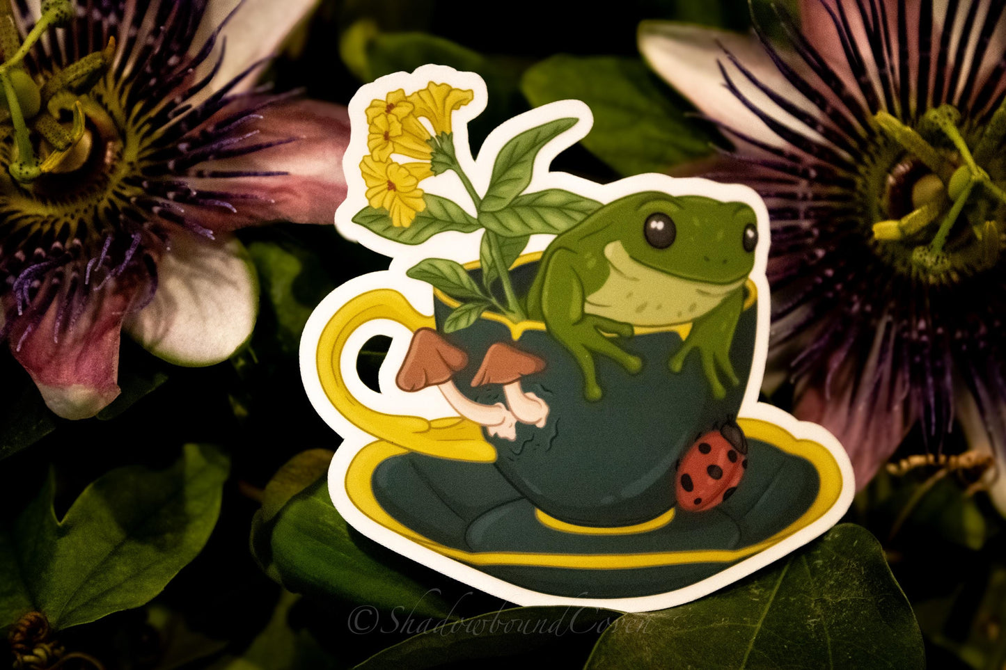 Frog - Goblin core Tea Cup - Waterproof Vinyl Sticker