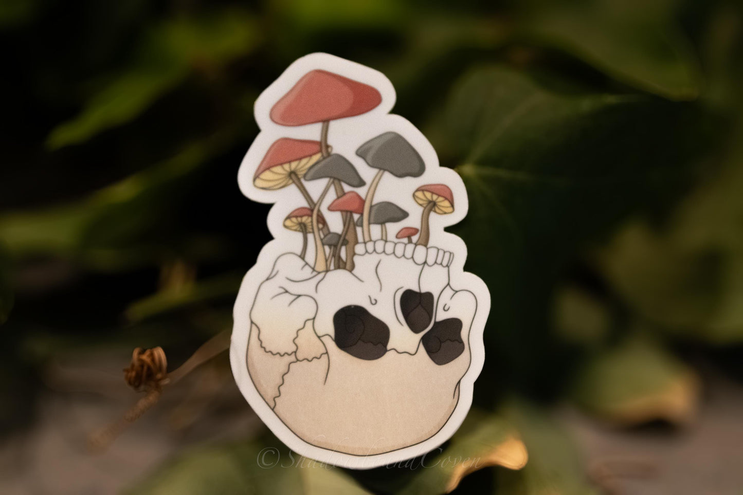 Skull with Mushrooms - Waterproof Vinyl Sticker