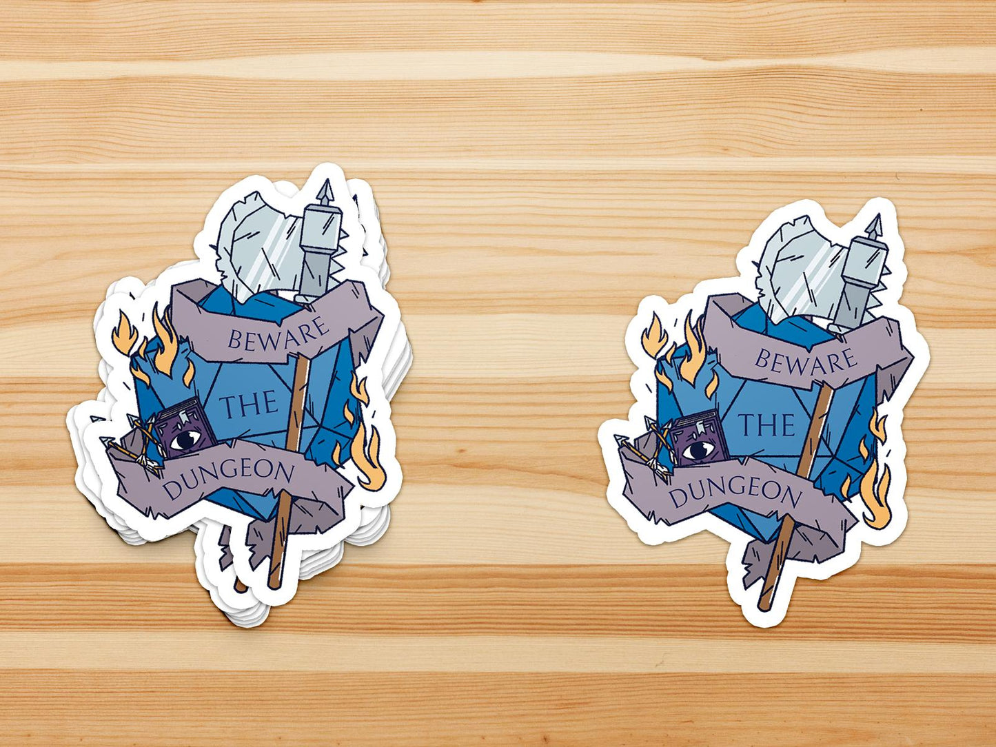 Beware the Dungeon D20 Battle Axe Waterproof Vinyl Sticker - Dungeon Supplies