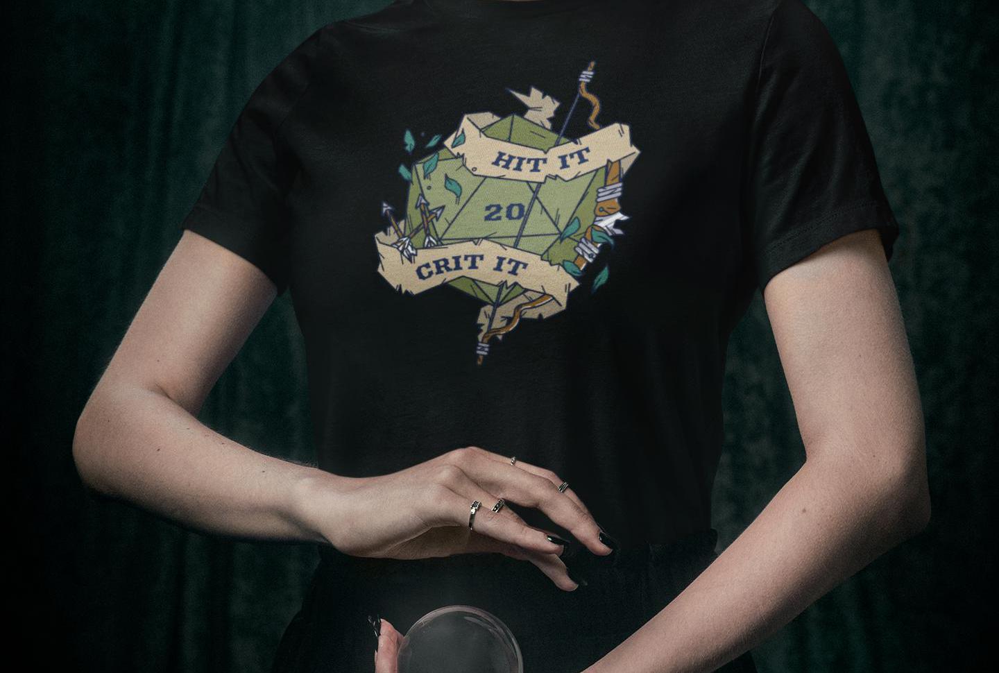 Hit It, Crit It- D20 Unisex Black T-Shirt - Dungeon Supplies