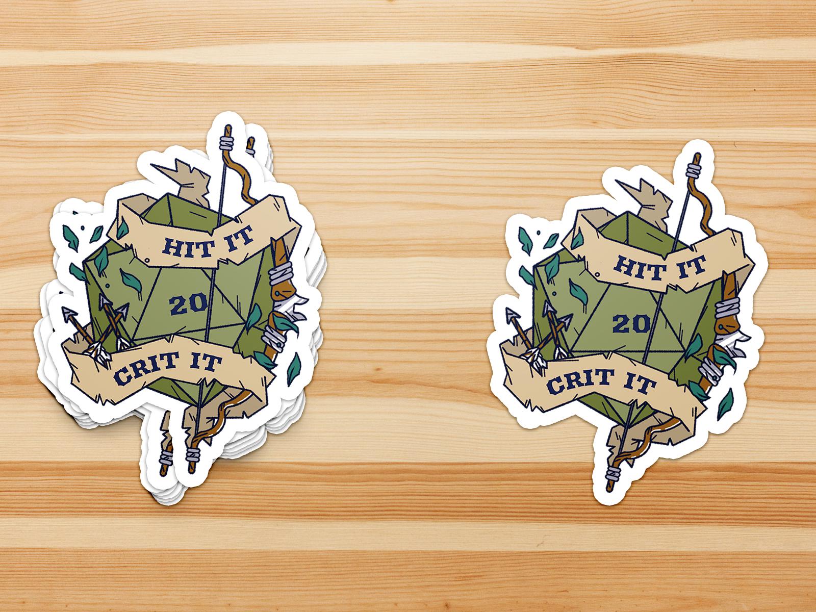 Hit It, Crit It - D20 Permanent Waterproof Vinyl Sticker - Dungeon Supplies