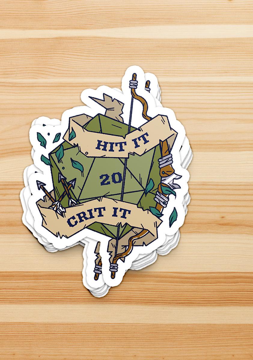 Hit It, Crit It - D20 Permanent Waterproof Vinyl Sticker - Dungeon Supplies