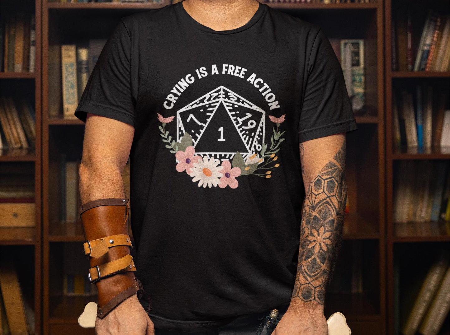 Crying is a Free Action- D20 Unisex Black T-Shirt - Dungeon Supplies