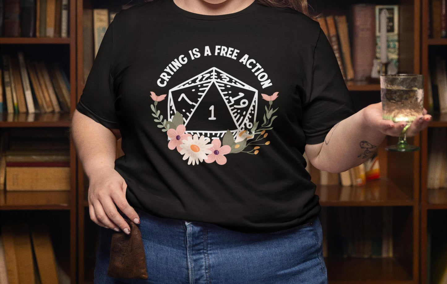 Crying is a Free Action- D20 Unisex Black T-Shirt - Dungeon Supplies
