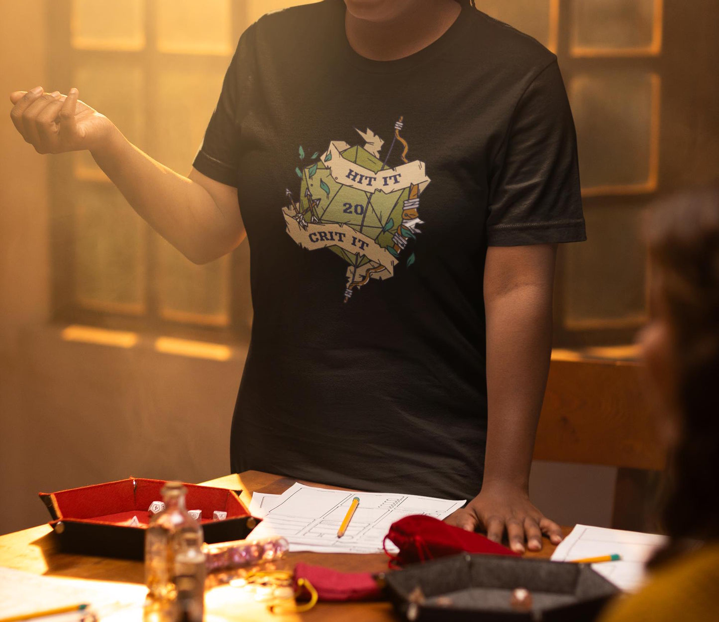 Hit It, Crit It- D20 Unisex Black T-Shirt - Dungeon Supplies