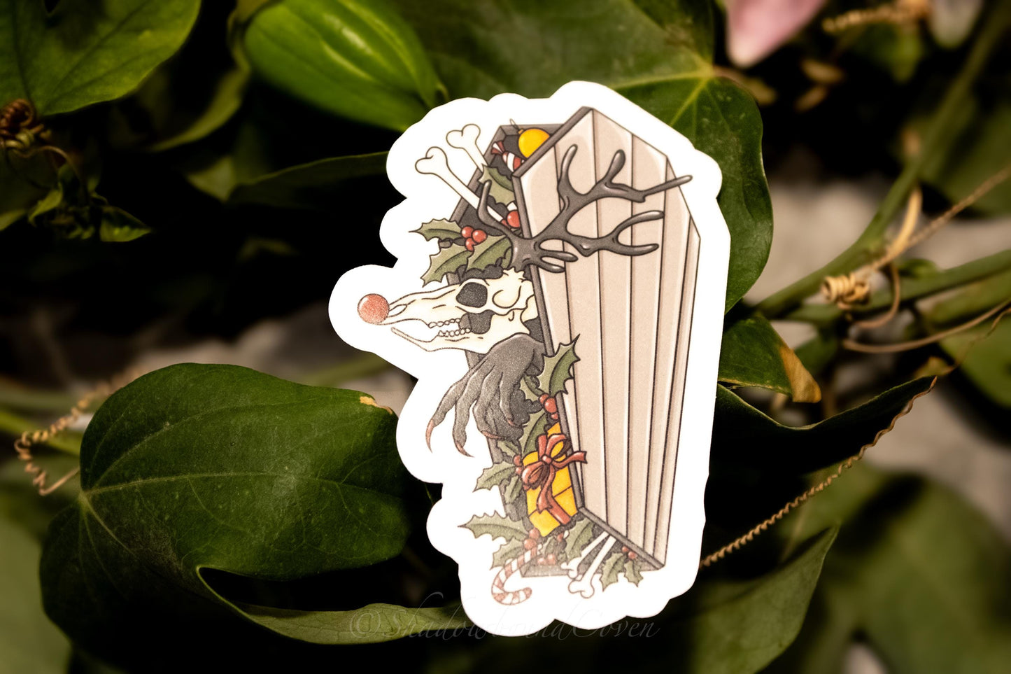 Dark Academia Reindeer Coffin Holiday Waterproof Vinyl Sticker