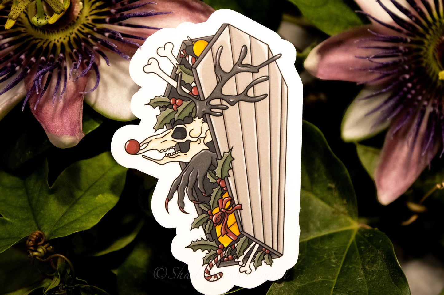 Dark Academia Reindeer Coffin Holiday Waterproof Vinyl Sticker