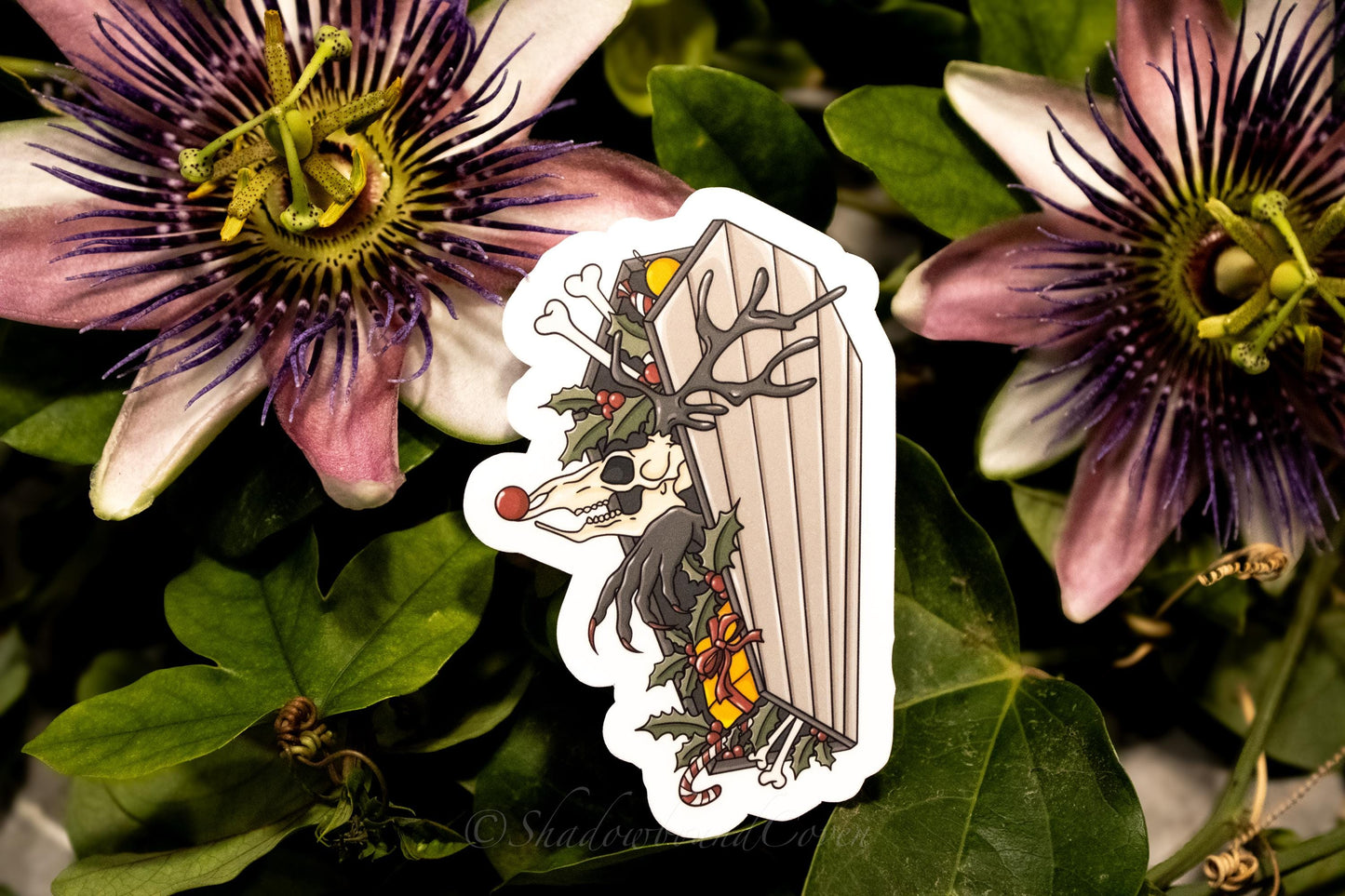 Dark Academia Reindeer Coffin Holiday Waterproof Vinyl Sticker