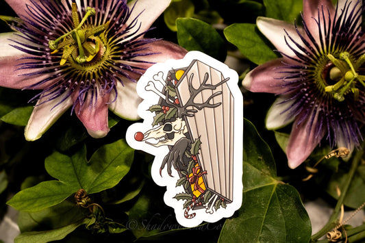 Dark Academia Reindeer Coffin Holiday Waterproof Vinyl Sticker