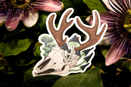 Mushroom Deer Skull -  Waterproof Vinyl Sticker