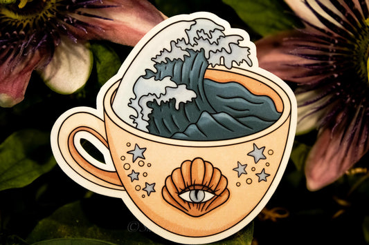 Ocean Wave Tea Cup -  Waterproof Vinyl Sticker
