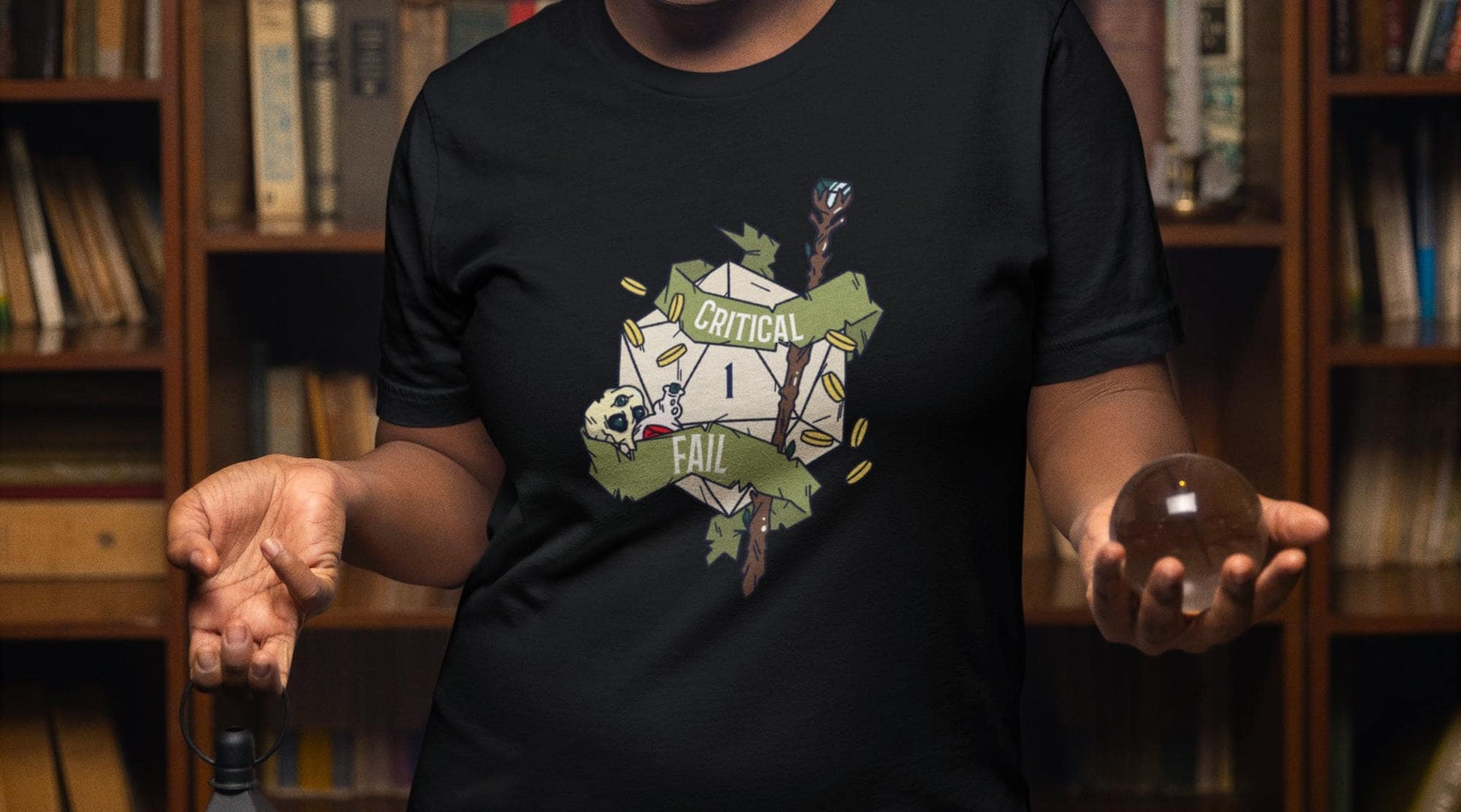 Critical Fail D20 Unisex Black T-Shirt - Dungeon Supplies 