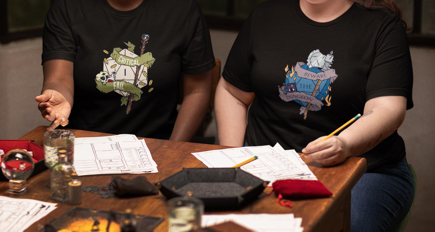 Critical Fail D20 Unisex Black T-Shirt - Dungeon Supplies 