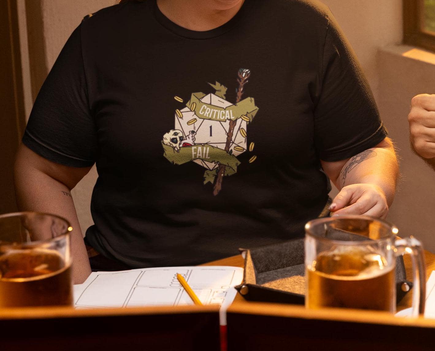 Critical Fail D20 Unisex Black T-Shirt - Dungeon Supplies 