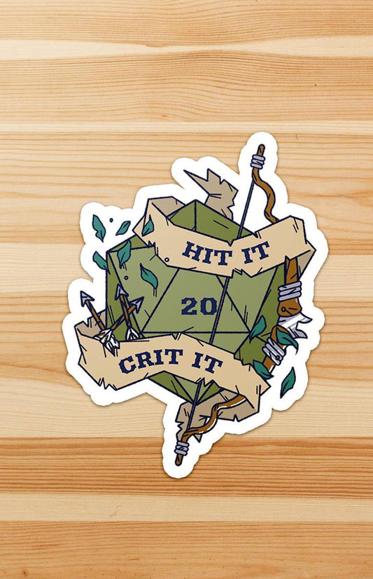 Hit It, Crit It - D20 Permanent Waterproof Vinyl Sticker - Dungeon Supplies 